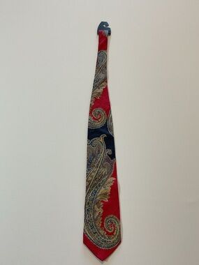Pierre Balmain Couture 100% Silk Paisley Necktie Red Blue Luxury Designer Tie